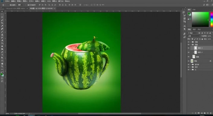 PS合成创意的西瓜茶壶(27)