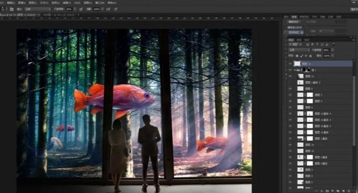 ps制作超现实森林观鱼场景(28)