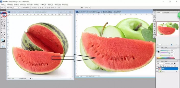 如何用ps把西瓜嫁接到苹果上(4)