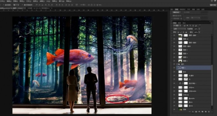 ps制作超现实森林观鱼场景(27)