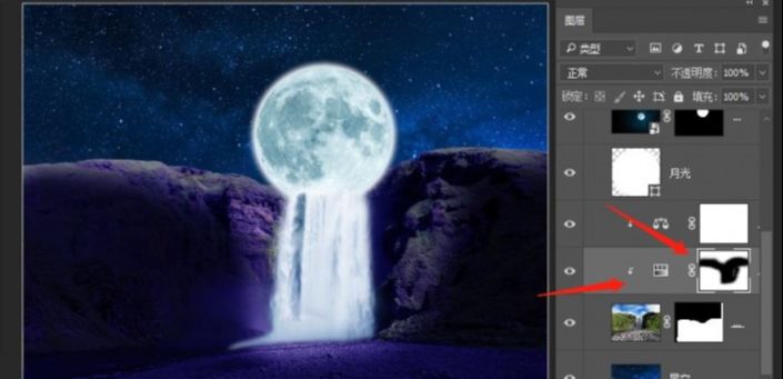 ps合成月亮瀑布流的奇幻场景(13)