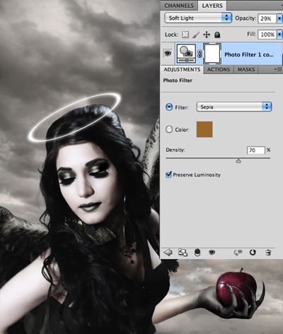 PS合成手拿苹果的堕落天使后期修图教程(31)