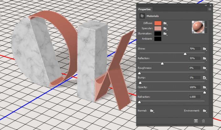 PS中的3D功能设计大理石玫瑰材质的文字(35)