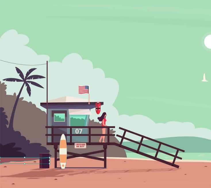 AI绘制海边度假的清凉场景插画(8)