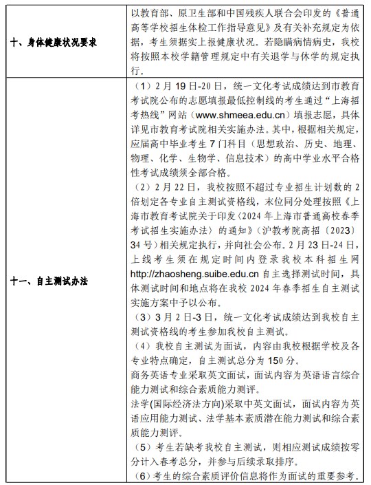 2024上海对外经贸大学春季高考招生简章