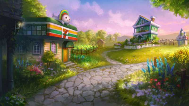 PS鼠绘梦幻的绿色卡通小村庄