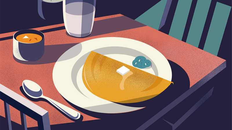 AI绘制噪点质感精致早餐场景插画